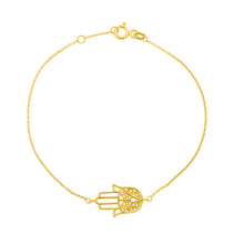 Load image into Gallery viewer, 14k Yellow Gold 20.4mm Hamsa Charm Bracelet, Adjustable 6.75" - 7 Inch