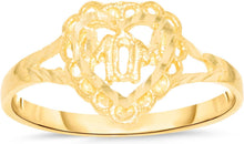 Load image into Gallery viewer, 10k Yellow Gold 10mm Mom With Heart Border Openwork Filigree Ring