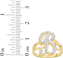 Load image into Gallery viewer, 10k Two-Tone Yellow Gold and White Gold 15mm Personalized A-Z Initial Cursive Letter Ring, Sizes 3 - 10