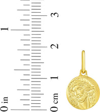 Load image into Gallery viewer, Italian 14k Yellow Gold 11mm Jesus Face Medallion Religious Charm Pendant with Optional Necklace, 16-17-18 Inch