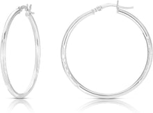 Load image into Gallery viewer, 10k White Gold 2mm High Polish and Satin Finish Round Tube Hoop Earrings