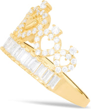 Load image into Gallery viewer, 10k Yellow Gold 13mm CZ Heart Crown Openwork Baguette Ring, Sizes 4 - 11