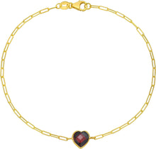 Load image into Gallery viewer, Floreo 14k Yellow Gold Paperclip Chain Heart Gemstone Bracelet 7 Inch