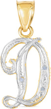Load image into Gallery viewer, 10k Yellow Gold and White Gold Two-Tone 21.5mm Cursive Personalized Alphabet A-Z Initial Pendant with Optional 1.1mm Solid Cable Chain, 18 Inch