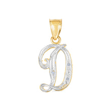 Load image into Gallery viewer, 10k Yellow Gold and White Gold Two-Tone 21.5mm Cursive Personalized Alphabet A-Z Initial Pendant with Optional 1.1mm Solid Cable Chain, 18 Inch