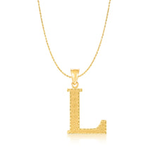 Load image into Gallery viewer, 10k Yellow Gold 1 Inch Extra Large Textured Letter Pendant A-Z Alphabet Pendant with Optional Rope Chain Necklace