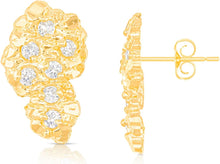Load image into Gallery viewer, 10k Yellow Gold CZ Solid Nugget Earrings