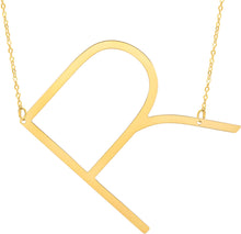 Load image into Gallery viewer, 14k Yellow Gold 1.5" Extra Large Angled Alphabet Letter A - Z Initial Charm Pendant with Chain Necklace