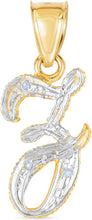 Load image into Gallery viewer, 10k Yellow Gold and White Gold Two-Tone 21.5mm Cursive Personalized Alphabet A-Z Initial Pendant with Optional 1.1mm Solid Cable Chain, 18 Inch