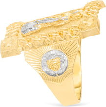 Load image into Gallery viewer, 10k Yellow Gold 26.9mm Two-Tone Saint Lazarus Cuban Link Ring, Sizes 6-14