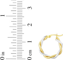 Load image into Gallery viewer, 10k Two-Tone Gold 3mm Intertwined Round Hoop Earrings