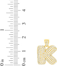 Load image into Gallery viewer, 10k Yellow Gold 0.5" Pave CZ Personalized Bubble Alphabet Letter A - Z Initial Charm Pendant with optional Chain Necklace