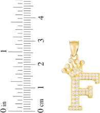 Load image into Gallery viewer, 10k Yellow Gold 0.8" Pave CZ Personalized Crown Alphabet Letter A - Z Initial Charm Pendant with optional Chain Necklace