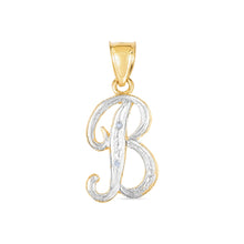 Load image into Gallery viewer, 10k Yellow Gold and White Gold Two-Tone 21.5mm Cursive Personalized Alphabet A-Z Initial Pendant with Optional 1.1mm Solid Cable Chain, 18 Inch
