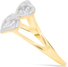 Load image into Gallery viewer, 10k Yellow Gold 11mm CZ Double Heart Stack Double Shank Two-Tone Ring, Sizes 4 - 10
