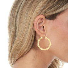 Load image into Gallery viewer, 14k Yellow Gold 25mm Bamboo Hoops Earrings