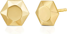 Load image into Gallery viewer, 14k Yellow Gold 6.8mm Flat Back Elevated Hexagon Stud Earrings