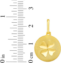 Load image into Gallery viewer, Italian 14k Yellow Gold 15mm Radiant Clover Medallion Charm Pendant with Optional Necklace, 16-17-18 Inch