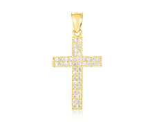 Load image into Gallery viewer, 10k Yellow Gold Double Row CZ Cross Religious Pendant