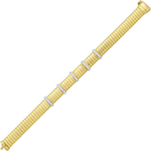 Load image into Gallery viewer, Italian .36cttw Diamond 14k Two-Tone Gold 11mm Five Station Tubogas Charm Bracelet, 7.25 Inch