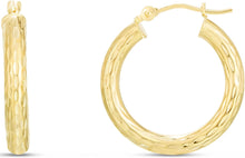 Load image into Gallery viewer, 14k Yellow Gold 3mm Diamond Cut Tube Hoop Earrings