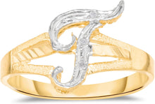 Load image into Gallery viewer, 10k Two-Tone Yellow Gold and White Gold 8.5mm Personalized A-Z Initial Cursive Letter Ring, Sizes 3 - 10