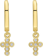 Load image into Gallery viewer, 14k Yellow Gold 28mm Petite Diamond Cross Gemstone Earrings