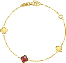 Load image into Gallery viewer, 14k Yellow Gold Natural Amethyst Gemstone Clover Charm Bracelet, Adjustable 6.25 Inch-7.25"