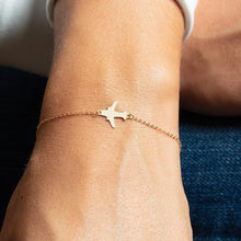 Load image into Gallery viewer, Italian 14k Yellow Gold 11.8mm Polished Airplane Charm Bracelet, Adjustable 6.25" - 7 Inch