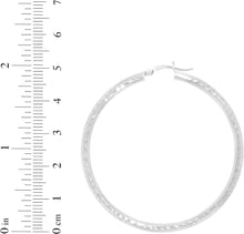 Load image into Gallery viewer, 10k White Gold 3mm Diamond Cut Round Tube Hoop Earrings