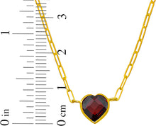 Load image into Gallery viewer, Floreo 14k Yellow Gold Paperclip Chain Heart Gemstone Necklace 18 Inch
