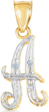Load image into Gallery viewer, 10k Yellow Gold and White Gold Two-Tone 21.5mm Cursive Personalized Alphabet A-Z Initial Pendant with Optional 1.1mm Solid Cable Chain, 18 Inch