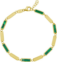 Load image into Gallery viewer, 14k Yellow Gold Malachite Gemstone Rectangle Links Chain 18 Inch Necklace & 7.5 Inch Bracelet Set with Extenders