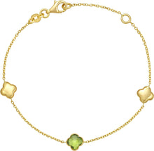 Load image into Gallery viewer, 14k Yellow Gold Natural Amethyst Gemstone Clover Charm Bracelet, Adjustable 6.25 Inch-7.25"