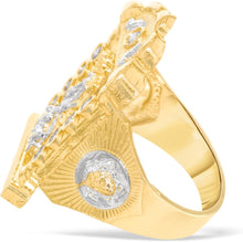 Load image into Gallery viewer, 10k Yellow Gold 28.7mm Two-Tone Saint Lazarus Arch Praying Hands CZ Ring, Sizes 6-13