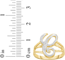 Load image into Gallery viewer, 10k Two-Tone Yellow Gold and White Gold 15mm Personalized A-Z Initial Cursive Letter Ring, Sizes 3 - 10