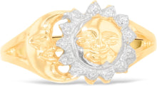 Load image into Gallery viewer, 10k Yellow Gold 10mm Sun and Moon Face Two-Tone Ring, Sizes 4 - 10
