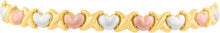 Load image into Gallery viewer, 14k Tri-Color Gold 5.7mm XOXO Heart Stampato Link Bracelet, 7.25 Inch