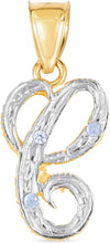 Load image into Gallery viewer, 10k Yellow Gold and White Gold Two-Tone 21.5mm Cursive Personalized Alphabet A-Z Initial Pendant with Optional 1.1mm Solid Cable Chain, 18 Inch