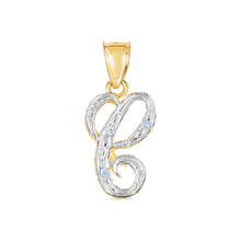 Load image into Gallery viewer, 10k Yellow Gold and White Gold Two-Tone 21.5mm Cursive Personalized Alphabet A-Z Initial Pendant with Optional 1.1mm Solid Cable Chain, 18 Inch