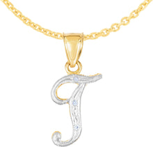 Load image into Gallery viewer, 10k Yellow Gold and White Gold Two-Tone 21.5mm Cursive Personalized Alphabet A-Z Initial Pendant with Optional 1.1mm Solid Cable Chain, 18 Inch