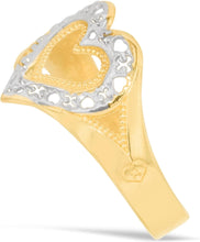 Load image into Gallery viewer, 10k Yellow Gold 12mm Filigree XOXO X O Hearts Openwork Two-Tone Ring, Sizes 4 - 11