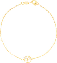 Load image into Gallery viewer, 14k Yellow Gold 7.9mm Tree of Life Charm Link Bracelet, 7 Inch