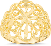 Load image into Gallery viewer, 10k Yellow Gold 17.3mm Intricate Floral Filigree Ring