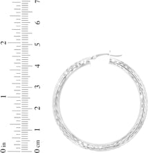 Load image into Gallery viewer, 10k White Gold 4mm Diamond Cut Round Tube Hoop Earrings