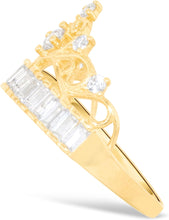Load image into Gallery viewer, 10k Yellow Gold 13mm Filgree CZ Heart Crown Openwork Baguette Ring, Sizes 4 - 11