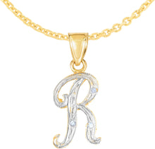 Load image into Gallery viewer, 10k Yellow Gold and White Gold Two-Tone 21.5mm Cursive Personalized Alphabet A-Z Initial Pendant with Optional 1.1mm Solid Cable Chain, 18 Inch