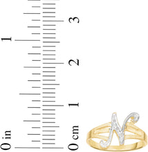 Load image into Gallery viewer, 10k Two-Tone Yellow Gold and White Gold 8.5mm Personalized A-Z Initial Cursive Letter Ring, Sizes 3 - 10