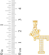 Load image into Gallery viewer, 10k Yellow Gold 0.8" Pave CZ Personalized Crown Alphabet Letter A - Z Initial Charm Pendant with optional Chain Necklace