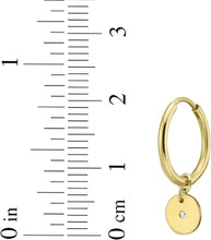 Load image into Gallery viewer, 14k Yellow Gold 20mm Disc Diamond Charm Hoop Gemstone Earrings